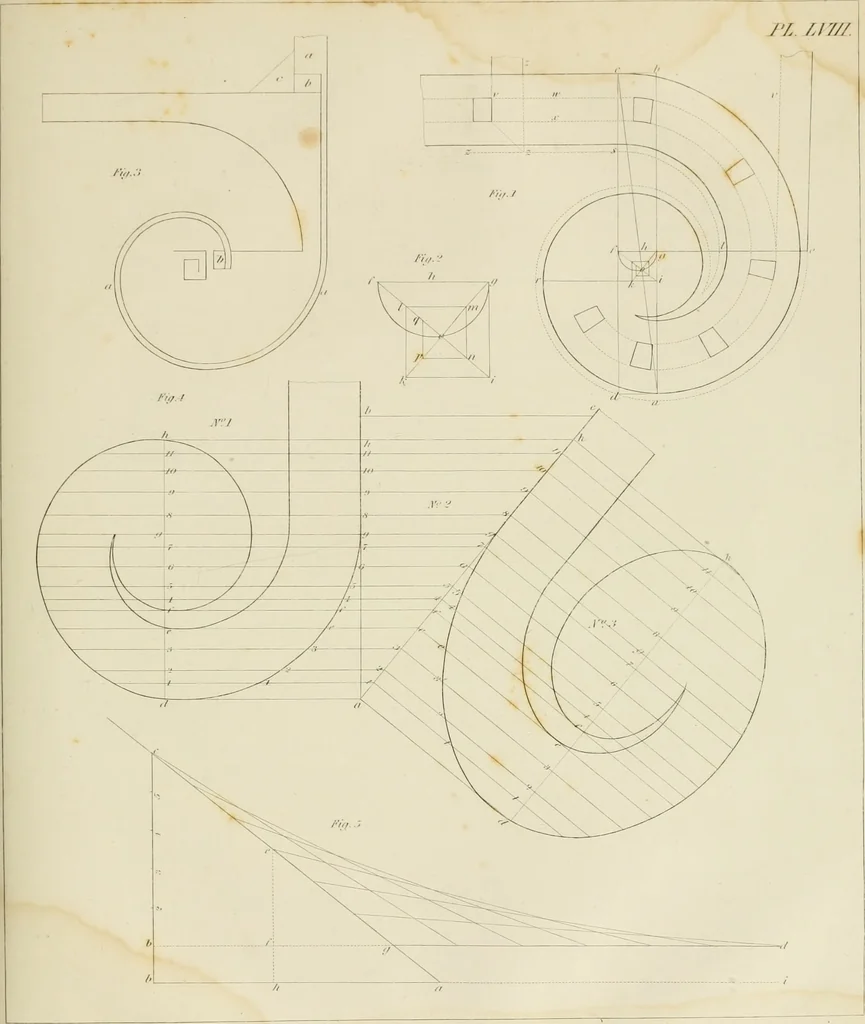 An illustration from The architect, or practical house carpenter : Illustrated by sixty-four engravings, which exhibit the orders of architecture, and other elements of the art, designed for the use of carpenters and builders, 1850, leaf 208