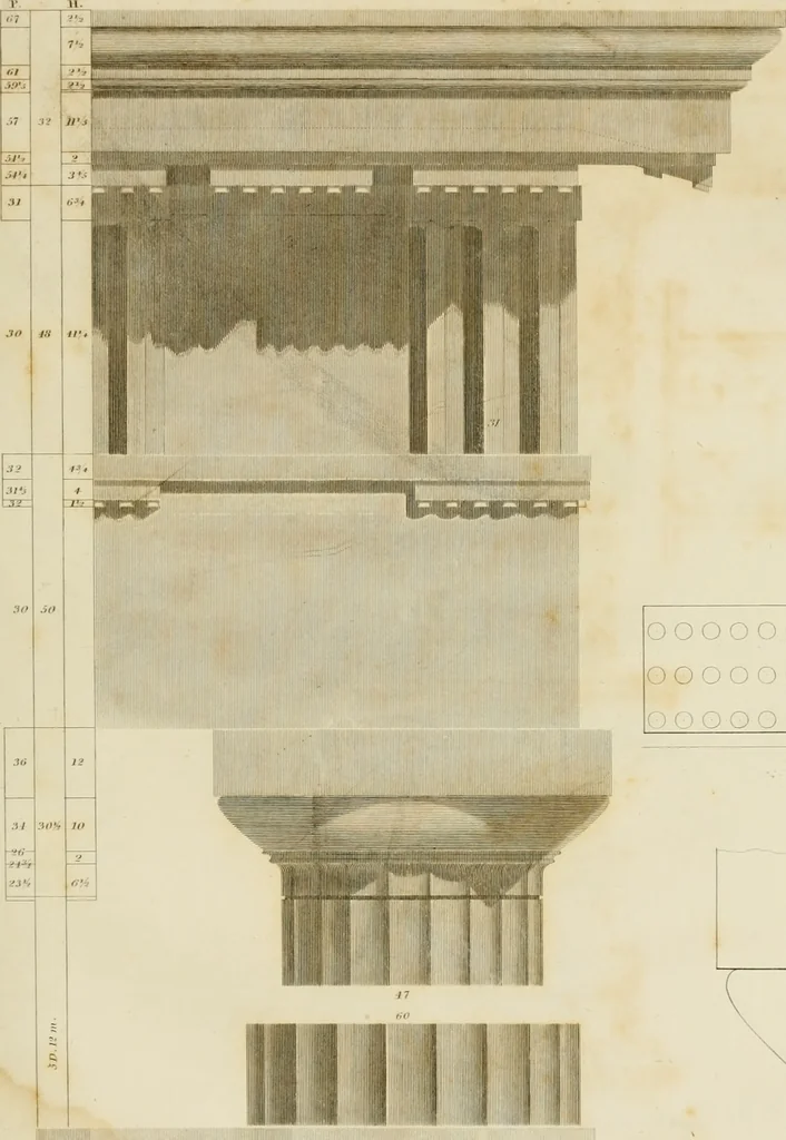 An illustration from The architect, or practical house carpenter : Illustrated by sixty-four engravings, which exhibit the orders of architecture, and other elements of the art, designed for the use of carpenters and builders, 1850, leaf 36