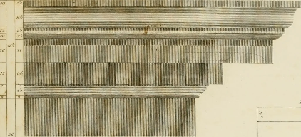 An illustration from The architect, or practical house carpenter : Illustrated by sixty-four engravings, which exhibit the orders of architecture, and other elements of the art, designed for the use of carpenters and builders, 1850, leaf 68