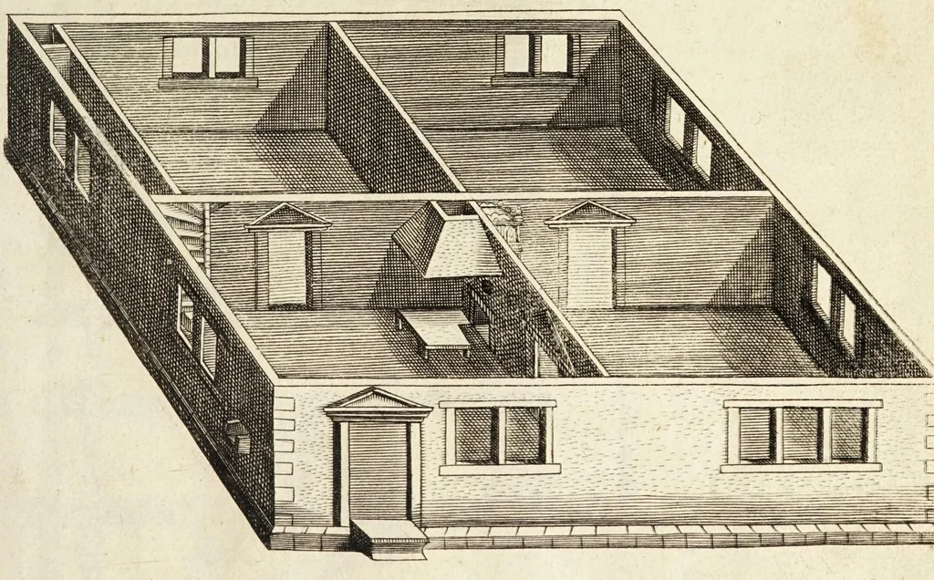 An illustration from Architectura chivilis : vertoonede verscheyde treffelijke cappen soo van toorens, kercke, als mede veelderhande voorname huysen, etc. : en eenige wenteltrappe dienstigh voor alle lief-hebbers en leerlingen van de bouw-konst, 1670, leaf 15