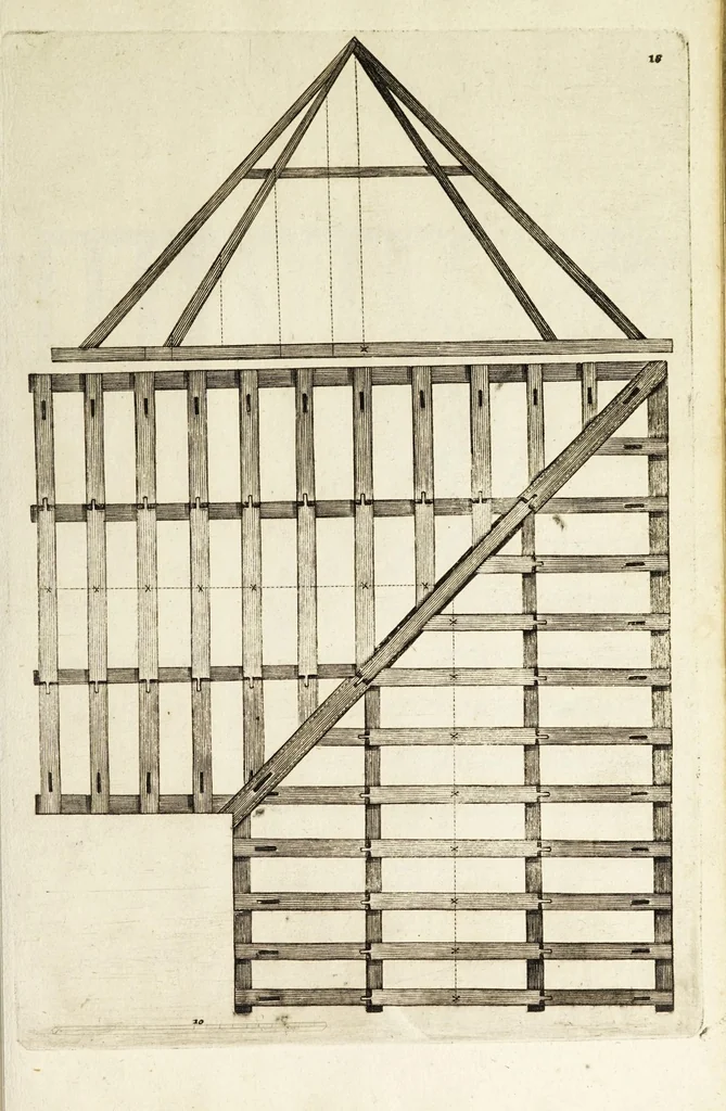An illustration from Architectura chivilis : vertoonede verscheyde treffelijke cappen soo van toorens, kercke, als mede veelderhande voorname huysen, etc. : en eenige wenteltrappe dienstigh voor alle lief-hebbers en leerlingen van de bouw-konst, 1670, leaf 33