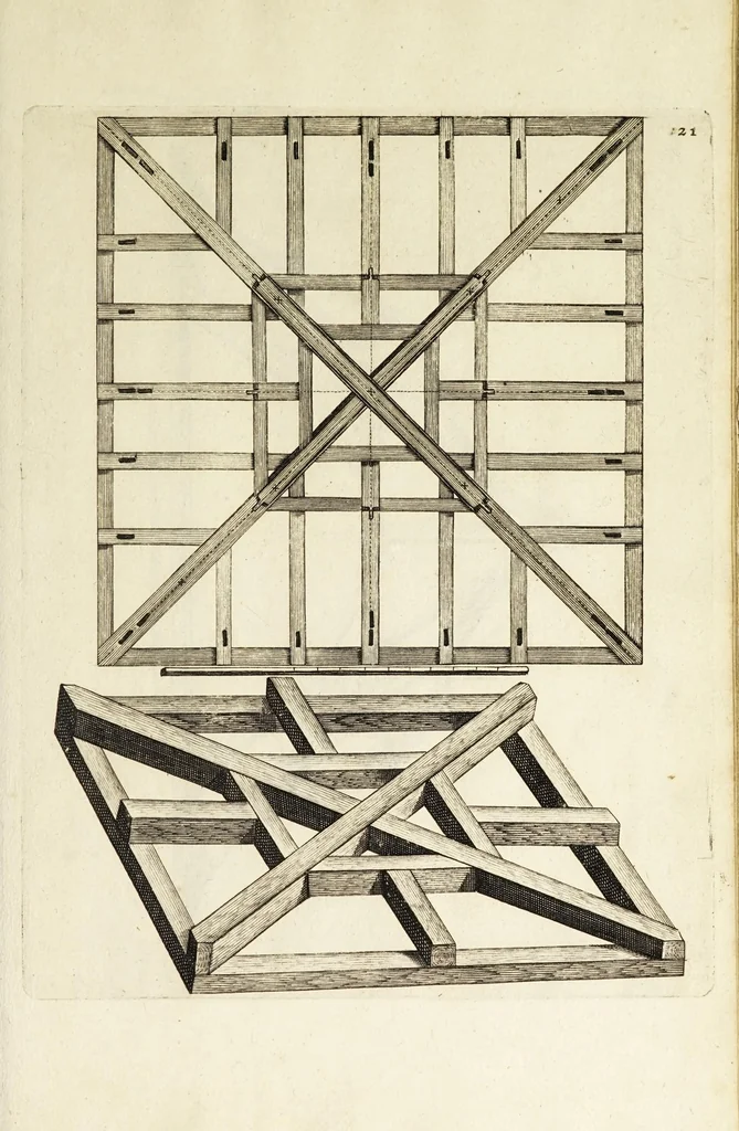 An illustration from Architectura chivilis : vertoonede verscheyde treffelijke cappen soo van toorens, kercke, als mede veelderhande voorname huysen, etc. : en eenige wenteltrappe dienstigh voor alle lief-hebbers en leerlingen van de bouw-konst, 1670, leaf 39