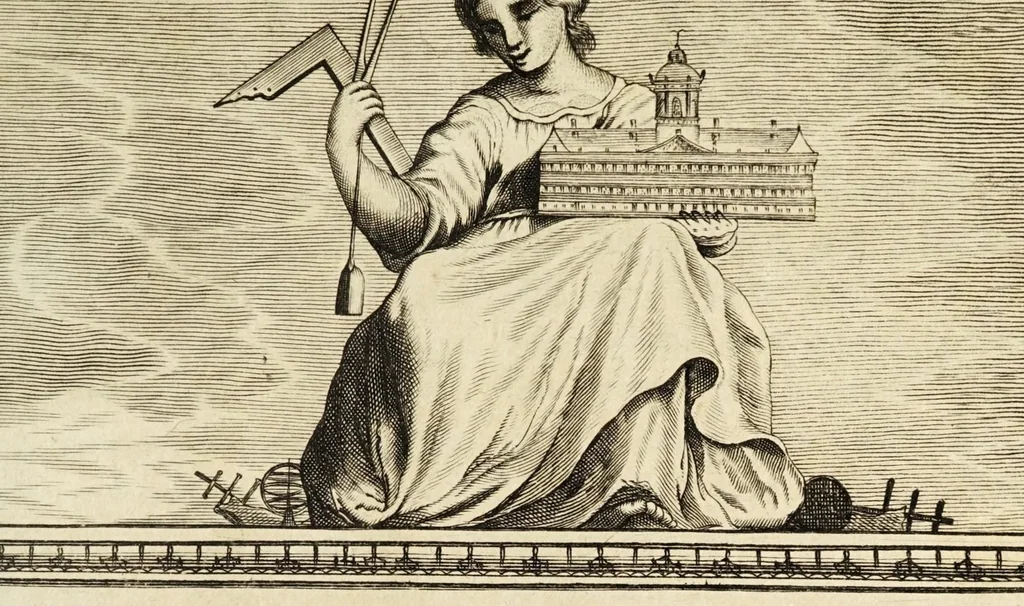 An illustration from Architectura chivilis : vertoonede verscheyde treffelijke cappen soo van toorens, kercke, als mede veelderhande voorname huysen, etc. : en eenige wenteltrappe dienstigh voor alle lief-hebbers en leerlingen van de bouw-konst, 1670, leaf 5