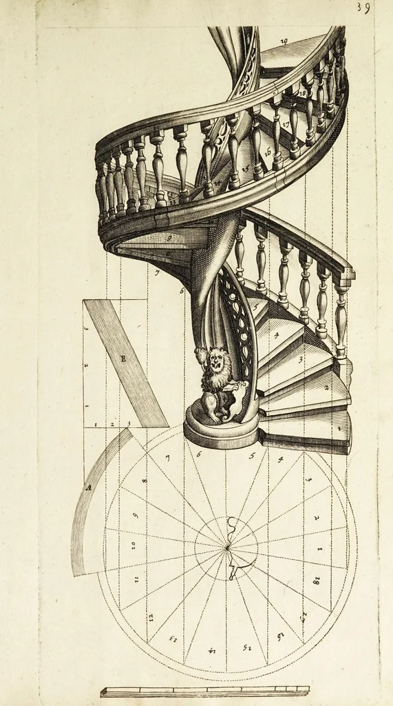 An illustration from Architectura chivilis : vertoonede verscheyde treffelijke cappen soo van toorens, kercke, als mede veelderhande voorname huysen, etc. : en eenige wenteltrappe dienstigh voor alle lief-hebbers en leerlingen van de bouw-konst, 1670, leaf 75