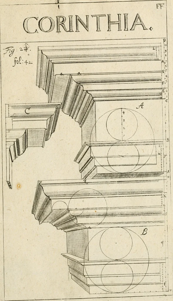An illustration from Architectura civilis nova & antiqua : das ist von den fünff Säulen zu der Baukunst gehörig, wie dieselbige vom Vitruvio, Archimede, und andern alten Meistern auss rechtem fundament in gewisse Lehrsätz und Regeln abgefasset und begriffen ..., 1663, leaf 78