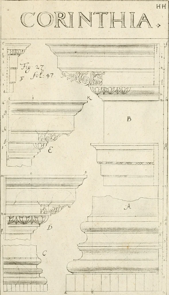 An illustration from Architectura civilis nova & antiqua : das ist von den fünff Säulen zu der Baukunst gehörig, wie dieselbige vom Vitruvio, Archimede, und andern alten Meistern auss rechtem fundament in gewisse Lehrsätz und Regeln abgefasset und begriffen ..., 1663, leaf 82