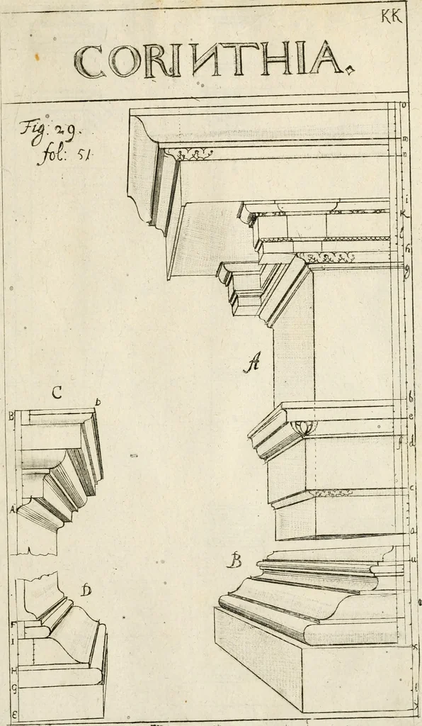 An illustration from Architectura civilis nova & antiqua : das ist von den fünff Säulen zu der Baukunst gehörig, wie dieselbige vom Vitruvio, Archimede, und andern alten Meistern auss rechtem fundament in gewisse Lehrsätz und Regeln abgefasset und begriffen ..., 1663, leaf 86