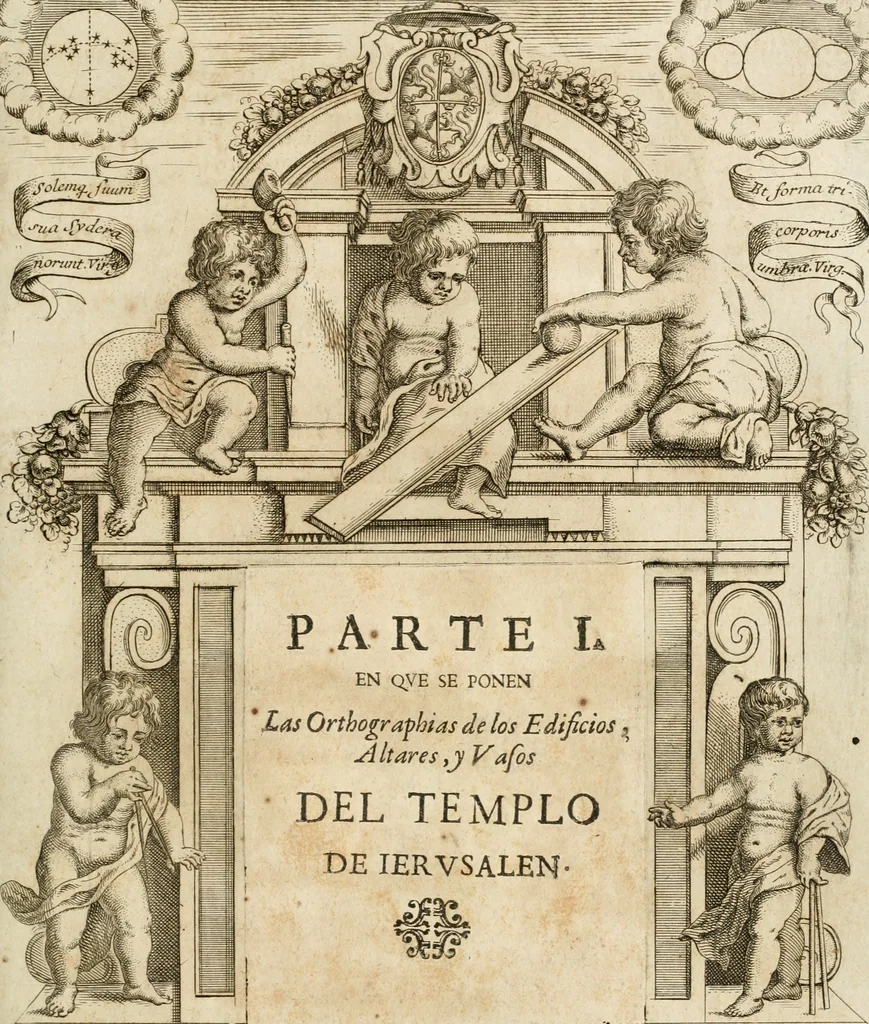 An illustration from Architectura civil recta y obliqua : considerada y dibuxada en el Templo de Ierusalen ... promovida a suma perfeccion en el templo y palacio de S. Lorenço cerca del Escurial ..., 1678, leaf 608