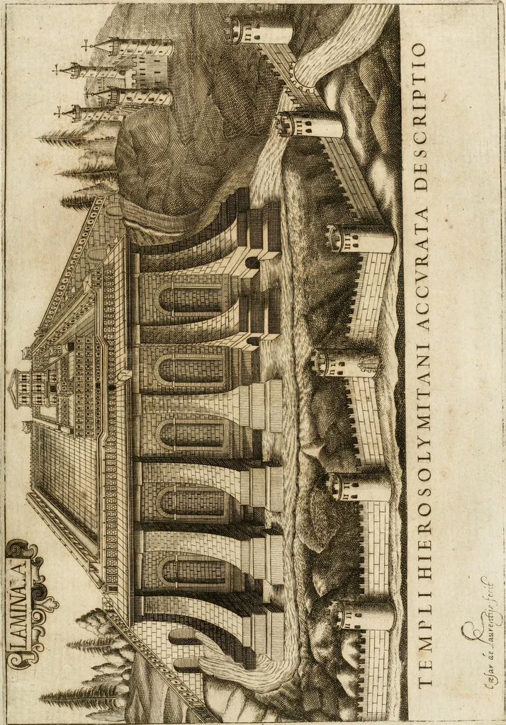 An illustration from Architectura civil recta y obliqua : considerada y dibuxada en el Templo de Ierusalen ... promovida a suma perfeccion en el templo y palacio de S. Lorenço cerca del Escurial ..., 1678, leaf 610