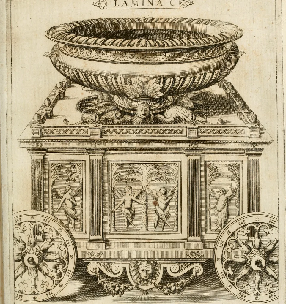 An illustration from Architectura civil recta y obliqua : considerada y dibuxada en el Templo de Ierusalen ... promovida a suma perfeccion en el templo y palacio de S. Lorenço cerca del Escurial ..., 1678, leaf 614