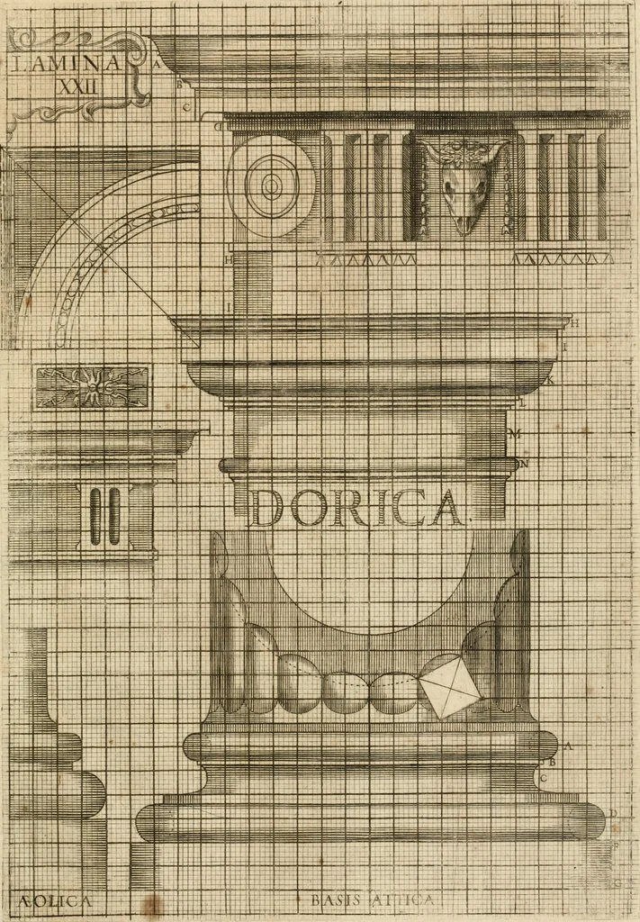 An illustration from Architectura civil recta y obliqua : considerada y dibuxada en el Templo de Ierusalen ... promovida a suma perfeccion en el templo y palacio de S. Lorenço cerca del Escurial ..., 1678, leaf 758