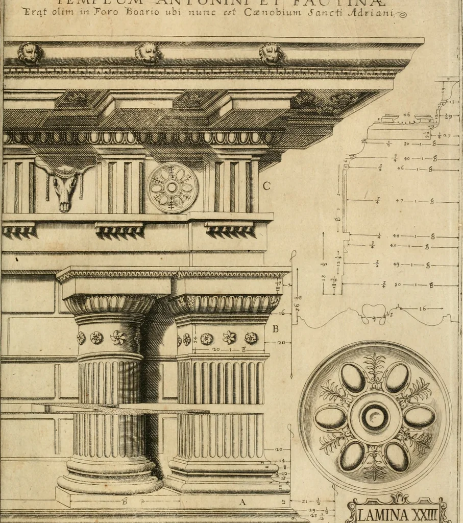 An illustration from Architectura civil recta y obliqua : considerada y dibuxada en el Templo de Ierusalen ... promovida a suma perfeccion en el templo y palacio de S. Lorenço cerca del Escurial ..., 1678, leaf 760