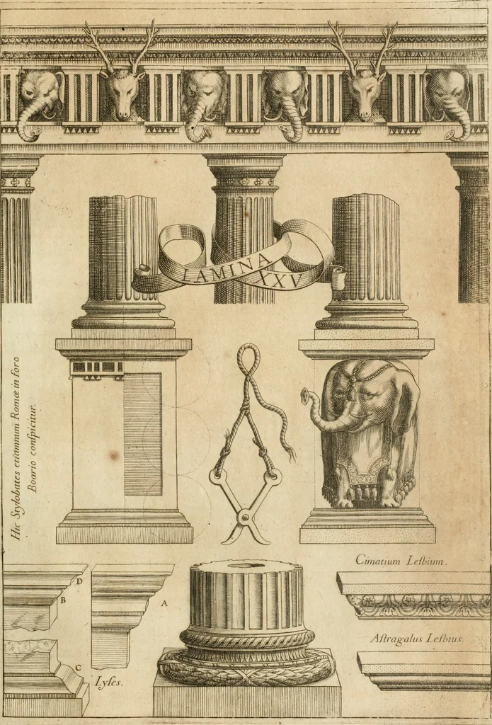 An illustration from Architectura civil recta y obliqua : considerada y dibuxada en el Templo de Ierusalen ... promovida a suma perfeccion en el templo y palacio de S. Lorenço cerca del Escurial ..., 1678, leaf 764