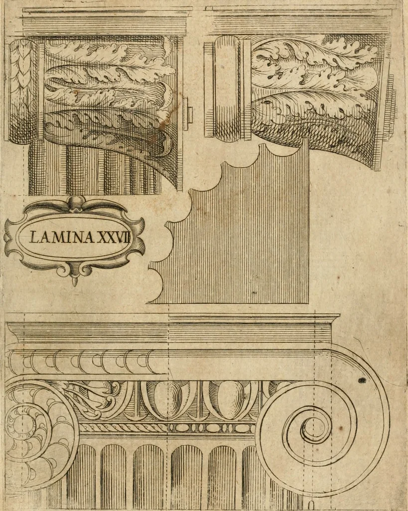 An illustration from Architectura civil recta y obliqua : considerada y dibuxada en el Templo de Ierusalen ... promovida a suma perfeccion en el templo y palacio de S. Lorenço cerca del Escurial ..., 1678, leaf 768