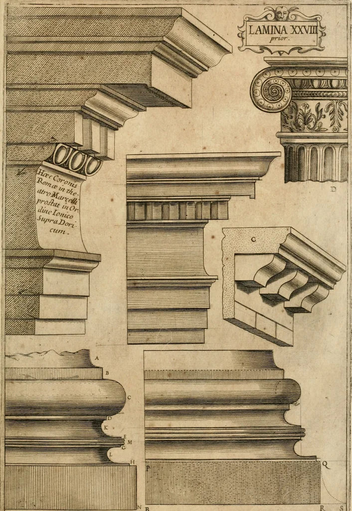 An illustration from Architectura civil recta y obliqua : considerada y dibuxada en el Templo de Ierusalen ... promovida a suma perfeccion en el templo y palacio de S. Lorenço cerca del Escurial ..., 1678, leaf 770