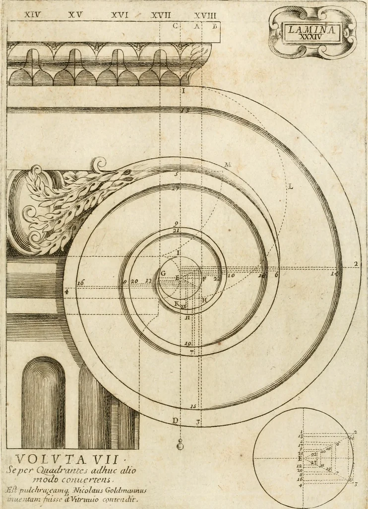 An illustration from Architectura civil recta y obliqua : considerada y dibuxada en el Templo de Ierusalen ... promovida a suma perfeccion en el templo y palacio de S. Lorenço cerca del Escurial ..., 1678, leaf 784