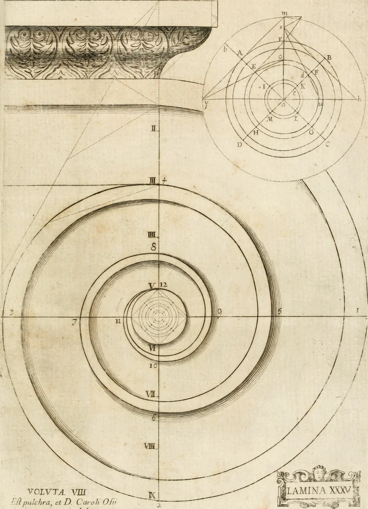 An illustration from Architectura civil recta y obliqua : considerada y dibuxada en el Templo de Ierusalen ... promovida a suma perfeccion en el templo y palacio de S. Lorenço cerca del Escurial ..., 1678, leaf 786