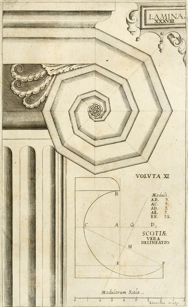 An illustration from Architectura civil recta y obliqua : considerada y dibuxada en el Templo de Ierusalen ... promovida a suma perfeccion en el templo y palacio de S. Lorenço cerca del Escurial ..., 1678, leaf 792