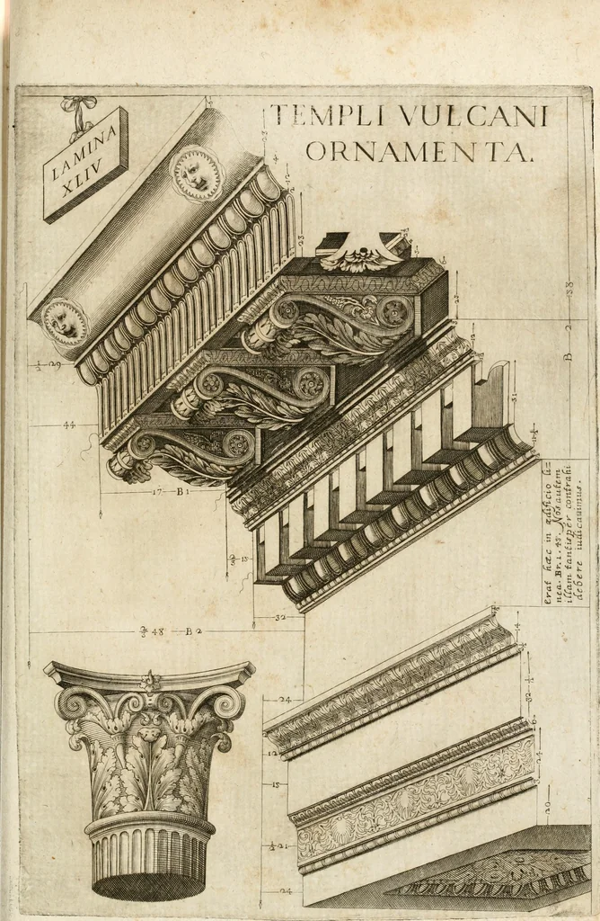 An illustration from Architectura civil recta y obliqua : considerada y dibuxada en el Templo de Ierusalen ... promovida a suma perfeccion en el templo y palacio de S. Lorenço cerca del Escurial ..., 1678, leaf 804