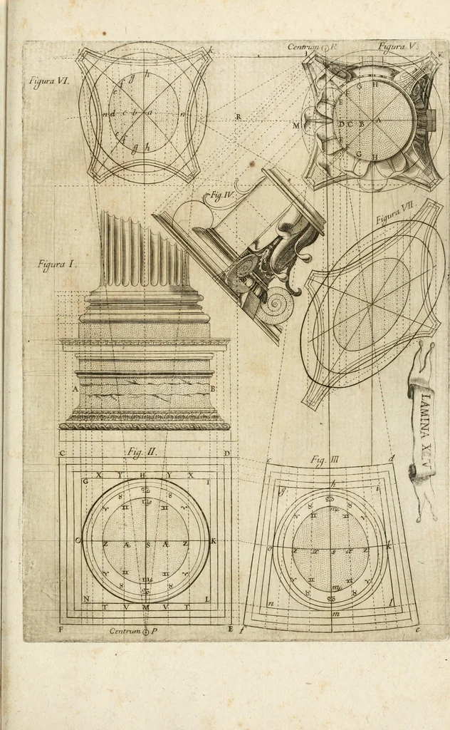 An illustration from Architectura civil recta y obliqua : considerada y dibuxada en el Templo de Ierusalen ... promovida a suma perfeccion en el templo y palacio de S. Lorenço cerca del Escurial ..., 1678, leaf 806