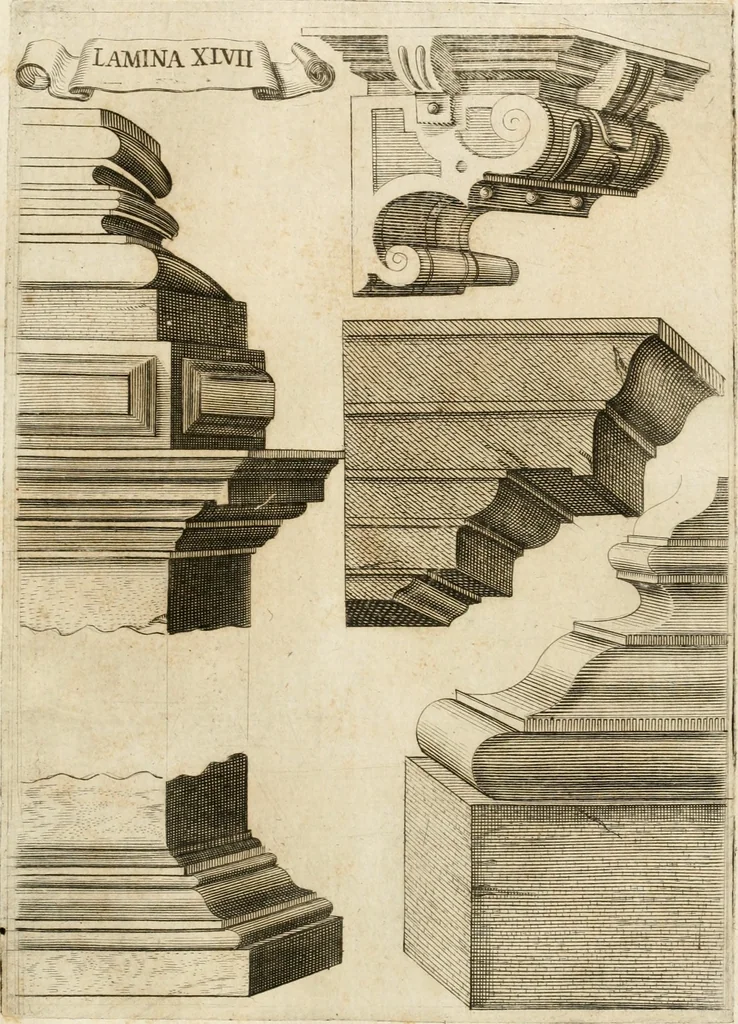 An illustration from Architectura civil recta y obliqua : considerada y dibuxada en el Templo de Ierusalen ... promovida a suma perfeccion en el templo y palacio de S. Lorenço cerca del Escurial ..., 1678, leaf 810