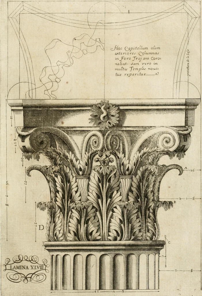 An illustration from Architectura civil recta y obliqua : considerada y dibuxada en el Templo de Ierusalen ... promovida a suma perfeccion en el templo y palacio de S. Lorenço cerca del Escurial ..., 1678, leaf 812