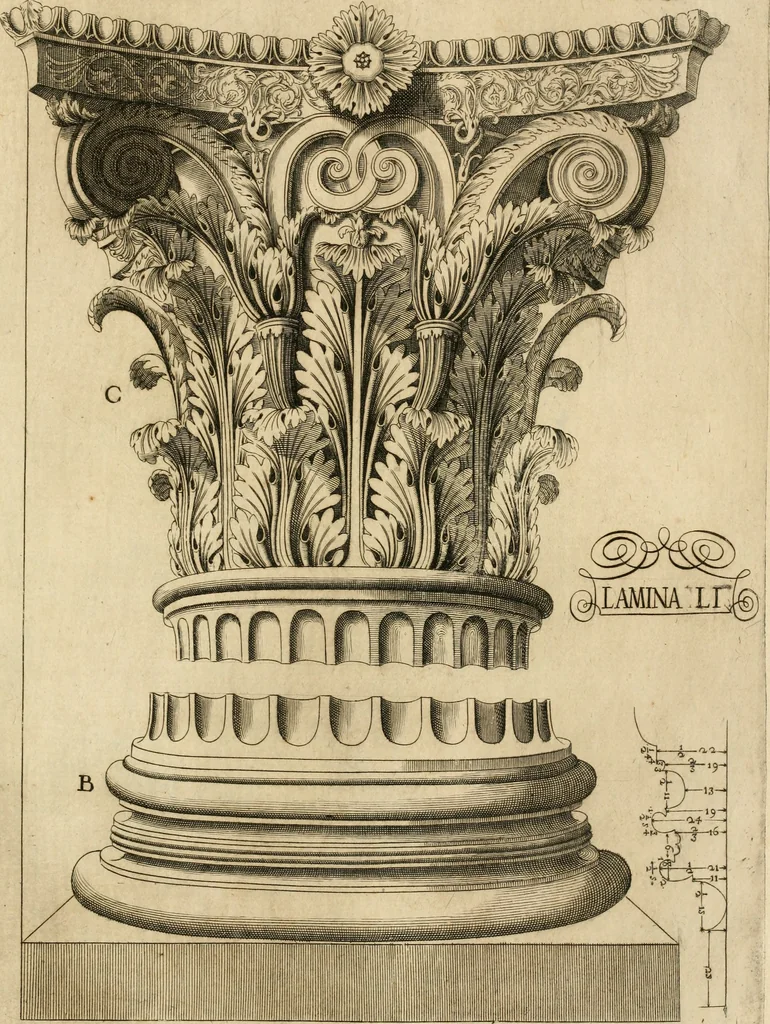 An illustration from Architectura civil recta y obliqua : considerada y dibuxada en el Templo de Ierusalen ... promovida a suma perfeccion en el templo y palacio de S. Lorenço cerca del Escurial ..., 1678, leaf 818