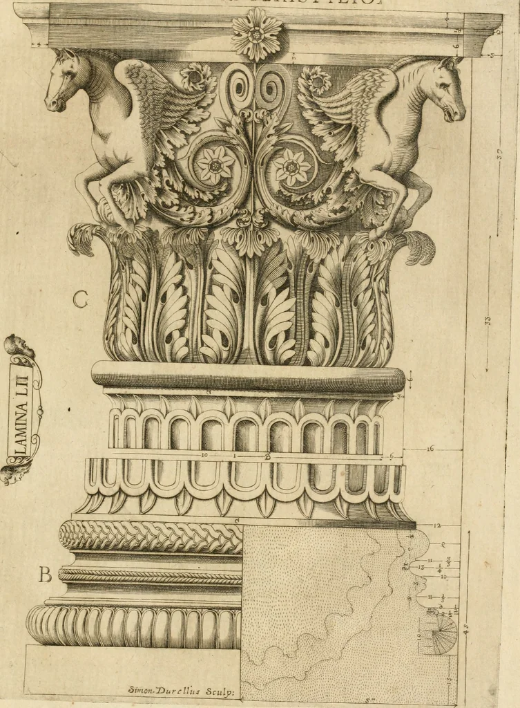 An illustration from Architectura civil recta y obliqua : considerada y dibuxada en el Templo de Ierusalen ... promovida a suma perfeccion en el templo y palacio de S. Lorenço cerca del Escurial ..., 1678, leaf 820