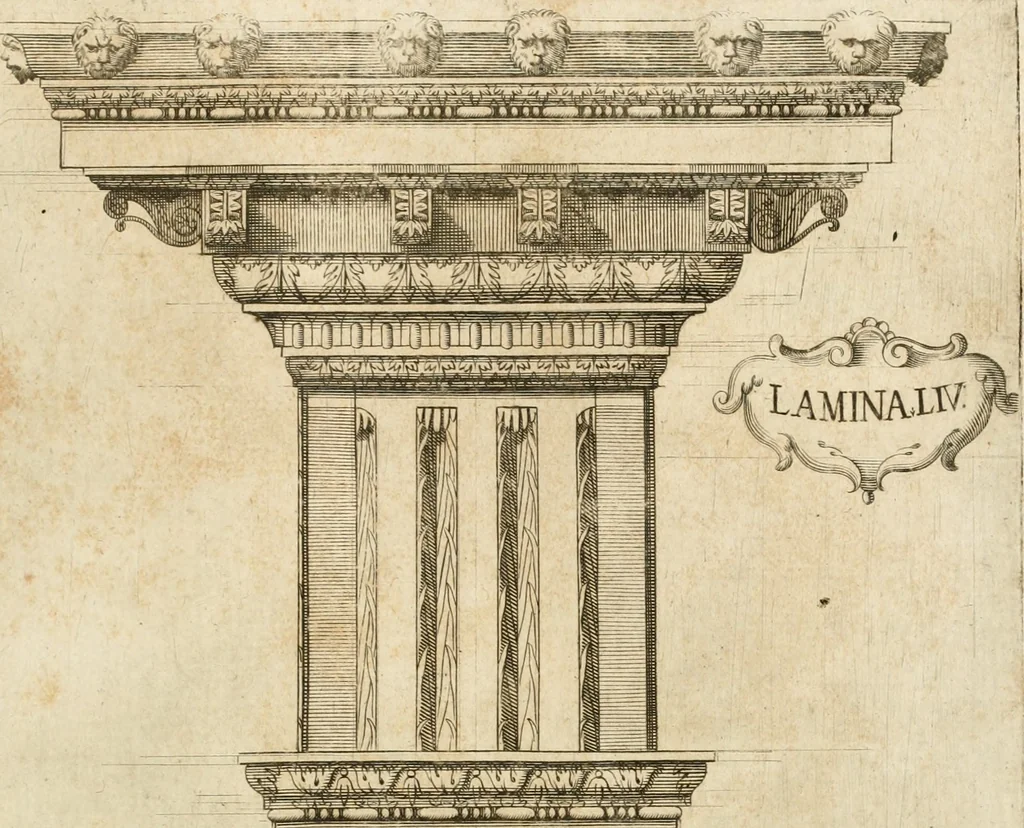 An illustration from Architectura civil recta y obliqua : considerada y dibuxada en el Templo de Ierusalen ... promovida a suma perfeccion en el templo y palacio de S. Lorenço cerca del Escurial ..., 1678, leaf 824