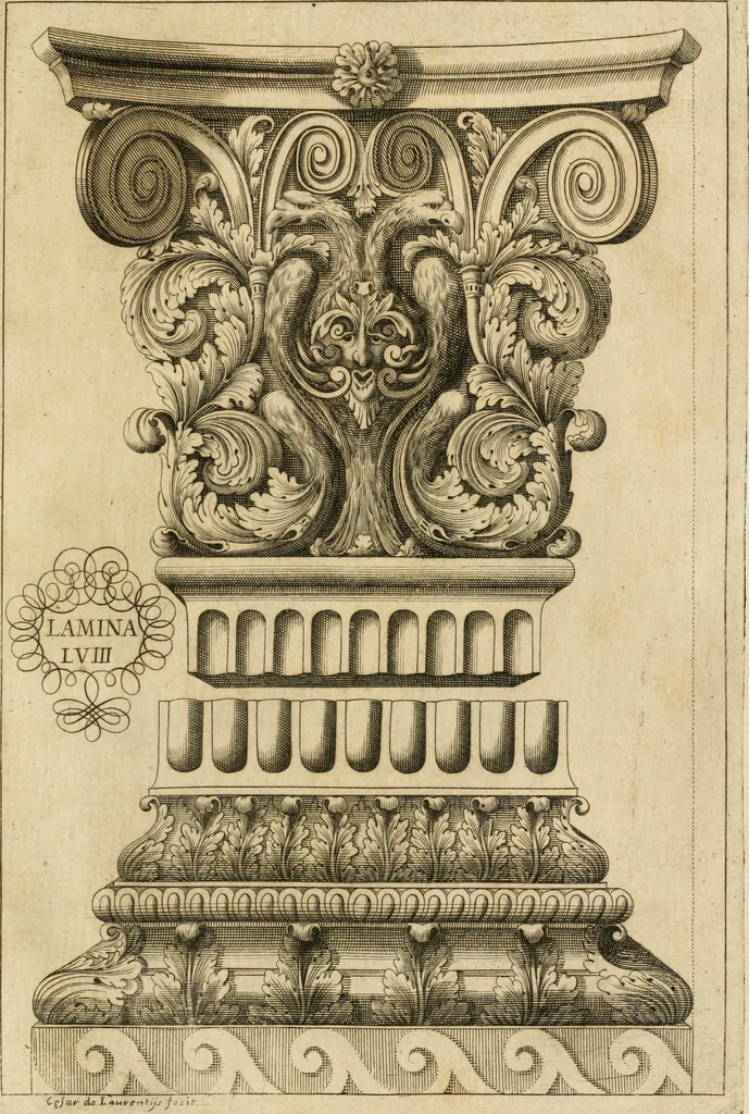 An illustration from Architectura civil recta y obliqua : considerada y dibuxada en el Templo de Ierusalen ... promovida a suma perfeccion en el templo y palacio de S. Lorenço cerca del Escurial ..., 1678, leaf 832