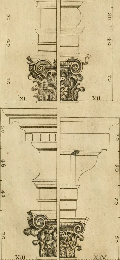 An illustration from Architectura civil recta y obliqua : considerada y dibuxada en el Templo de Ierusalen ... promovida a suma perfeccion en el templo y palacio de S. Lorenço cerca del Escurial ..., 1678, leaf 838