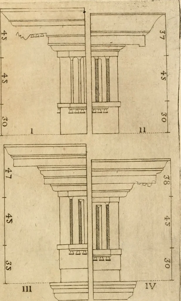 An illustration from Architectura civil recta y obliqua : considerada y dibuxada en el Templo de Ierusalen ... promovida a suma perfeccion en el templo y palacio de S. Lorenço cerca del Escurial ..., 1678, leaf 838