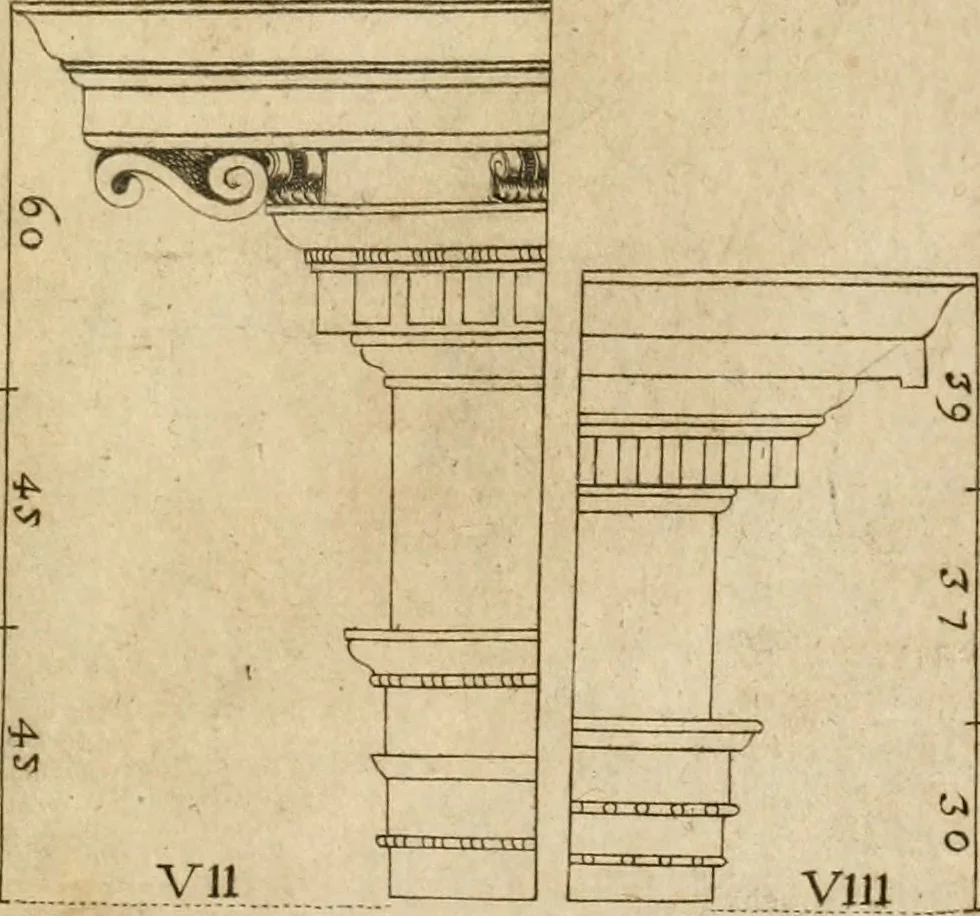 An illustration from Architectura civil recta y obliqua : considerada y dibuxada en el Templo de Ierusalen ... promovida a suma perfeccion en el templo y palacio de S. Lorenço cerca del Escurial ..., 1678, leaf 838