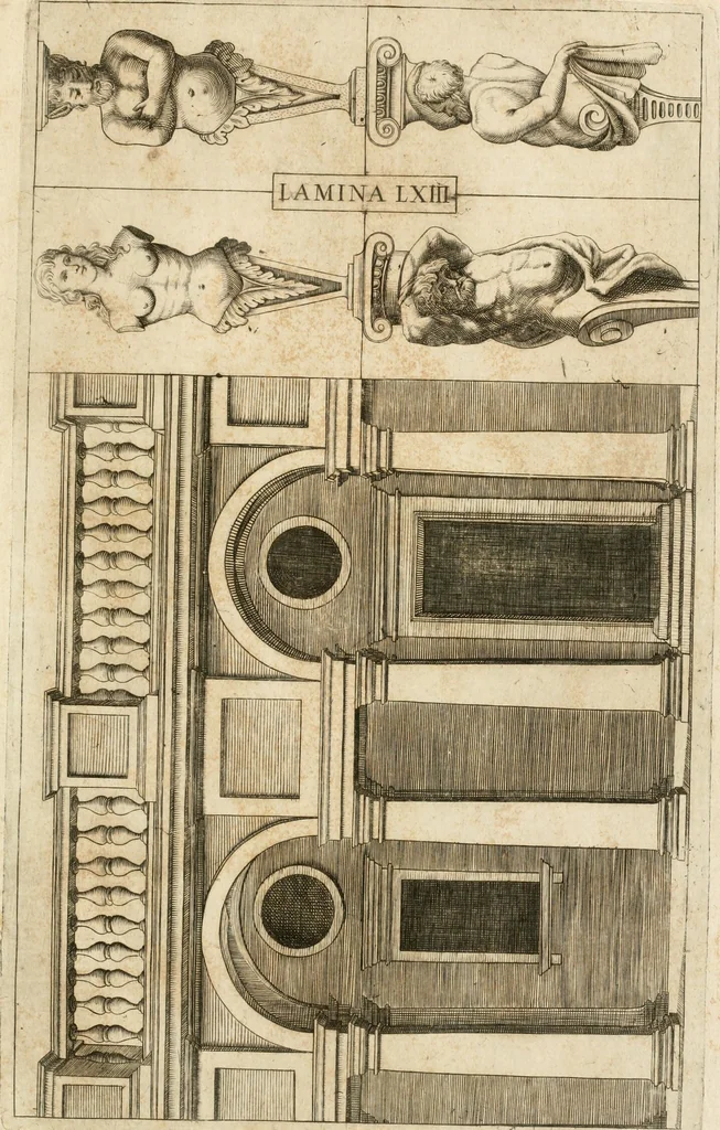 An illustration from Architectura civil recta y obliqua : considerada y dibuxada en el Templo de Ierusalen ... promovida a suma perfeccion en el templo y palacio de S. Lorenço cerca del Escurial ..., 1678, leaf 842