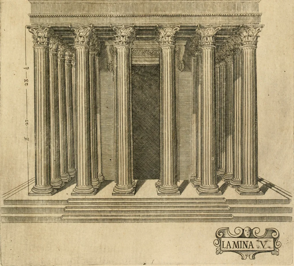 An illustration from Architectura civil recta y obliqua : considerada y dibuxada en el Templo de Ierusalen ... promovida a suma perfeccion en el templo y palacio de S. Lorenço cerca del Escurial ..., 1678, leaf 856