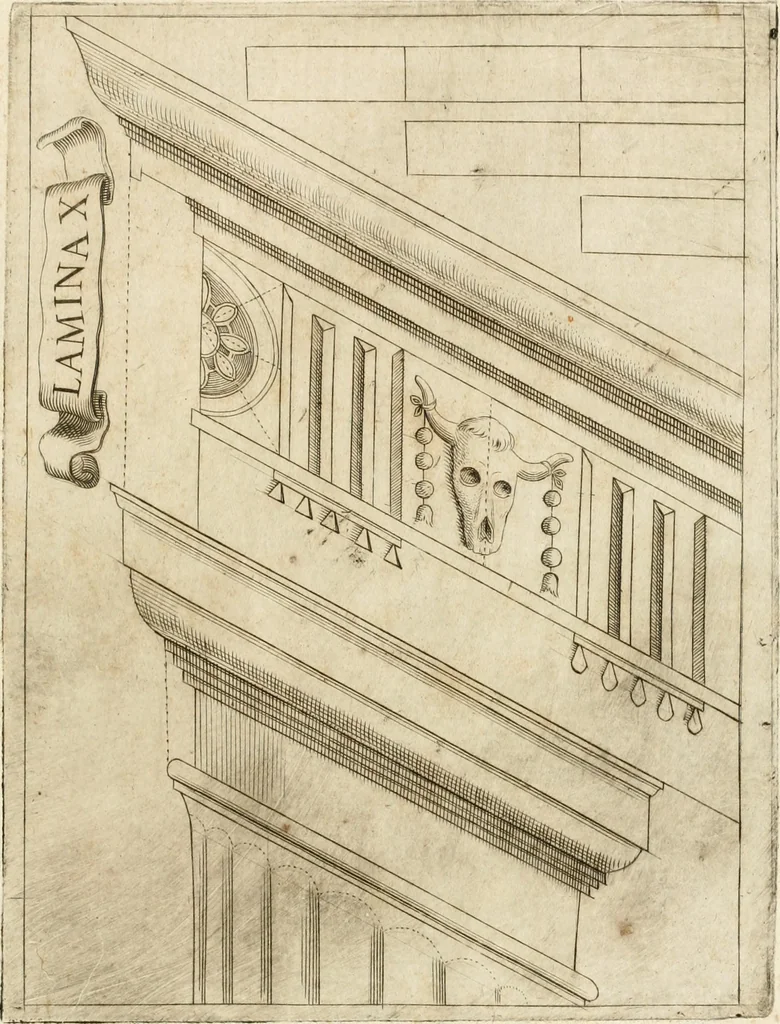 An illustration from Architectura civil recta y obliqua : considerada y dibuxada en el Templo de Ierusalen ... promovida a suma perfeccion en el templo y palacio de S. Lorenço cerca del Escurial ..., 1678, leaf 866