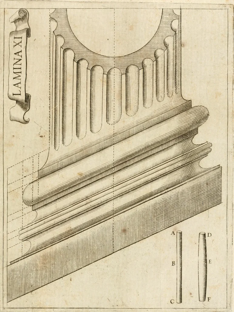 An illustration from Architectura civil recta y obliqua : considerada y dibuxada en el Templo de Ierusalen ... promovida a suma perfeccion en el templo y palacio de S. Lorenço cerca del Escurial ..., 1678, leaf 868