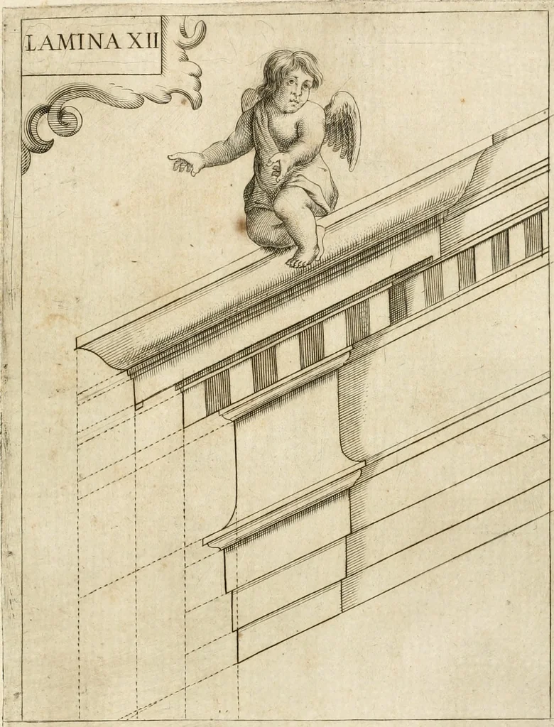 An illustration from Architectura civil recta y obliqua : considerada y dibuxada en el Templo de Ierusalen ... promovida a suma perfeccion en el templo y palacio de S. Lorenço cerca del Escurial ..., 1678, leaf 870