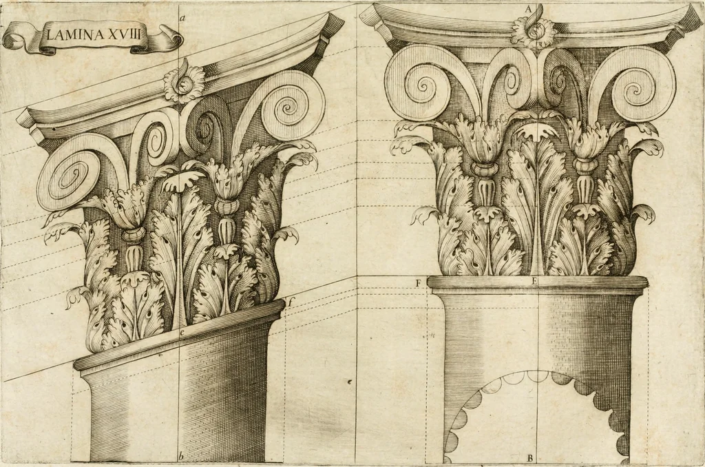 An illustration from Architectura civil recta y obliqua : considerada y dibuxada en el Templo de Ierusalen ... promovida a suma perfeccion en el templo y palacio de S. Lorenço cerca del Escurial ..., 1678, leaf 882