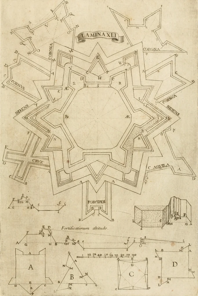 An illustration from Architectura civil recta y obliqua : considerada y dibuxada en el Templo de Ierusalen ... promovida a suma perfeccion en el templo y palacio de S. Lorenço cerca del Escurial ..., 1678, leaf 928