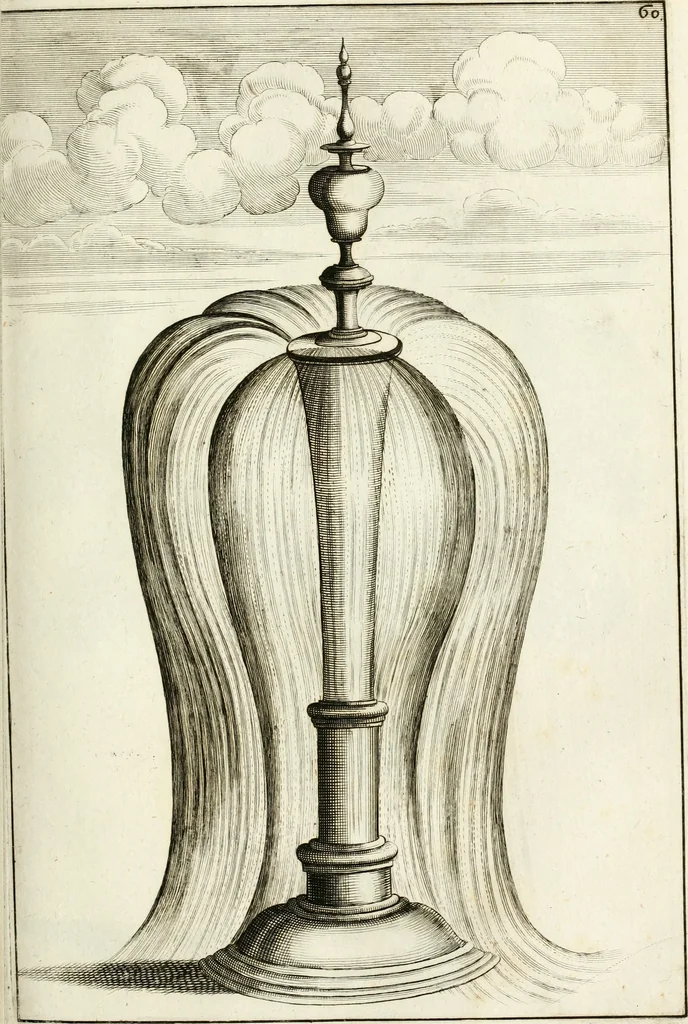 An illustration from Architectura curiosa nova, exponens 1. Fundamenta hydragogica, indolemq[ue] aquæ, aëris interventu in altum levandæ. 2. Varios aquarum ac salientium fontium lusus per varia spectatu jucunda epistomiorum seu siphonum genera. 3. Magnum amnissimorum fontium, machinarumq[ue] aquæductoriarum sumtu magno exstructarum, ac per Italiam, Britanniam, Germaniam &c. visendarum, numerum. 4. Specus artificiales sumtuosissimas, cum plerisq[ue] principum europæorum palatiis, hortis, aulis; nec non præcipuis monasteriis atq[ue] arcibus. 5. Cum auctario figurarum elegantissimarum, ad hortorum topiaria vario ductù dividenda, nec non conclavium laquearibus ac pavimentis segmentandis, itemq[ue] labyrinthis construendis, adhibendarum. Omnia 200 æri incisis... descripta, 1664, leaf 150