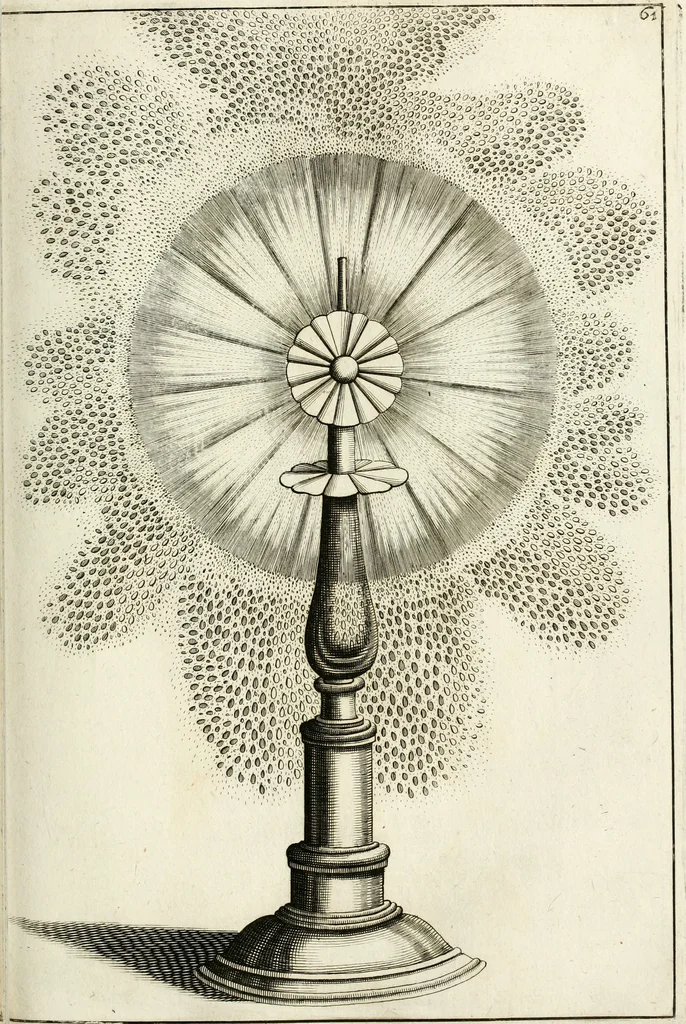 An illustration from Architectura curiosa nova, exponens 1. Fundamenta hydragogica, indolemq[ue] aquæ, aëris interventu in altum levandæ. 2. Varios aquarum ac salientium fontium lusus per varia spectatu jucunda epistomiorum seu siphonum genera. 3. Magnum amnissimorum fontium, machinarumq[ue] aquæductoriarum sumtu magno exstructarum, ac per Italiam, Britanniam, Germaniam &c. visendarum, numerum. 4. Specus artificiales sumtuosissimas, cum plerisq[ue] principum europæorum palatiis, hortis, aulis; nec non præcipuis monasteriis atq[ue] arcibus. 5. Cum auctario figurarum elegantissimarum, ad hortorum topiaria vario ductù dividenda, nec non conclavium laquearibus ac pavimentis segmentandis, itemq[ue] labyrinthis construendis, adhibendarum. Omnia 200 æri incisis... descripta, 1664, leaf 152