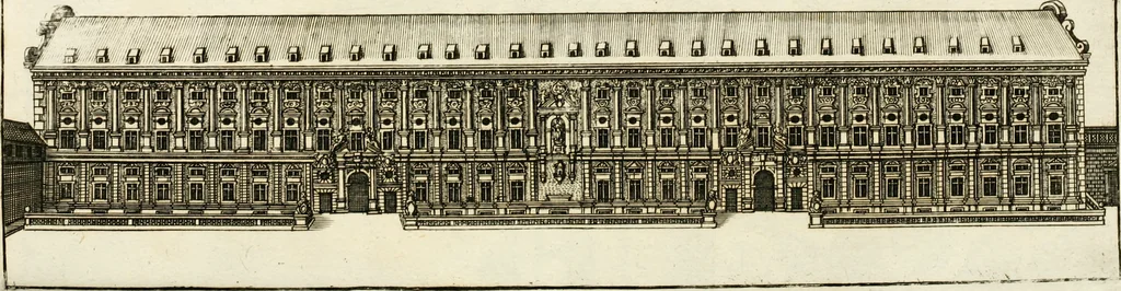 An illustration from Architectura curiosa nova, exponens 1. Fundamenta hydragogica, indolemq[ue] aquæ, aëris interventu in altum levandæ. 2. Varios aquarum ac salientium fontium lusus per varia spectatu jucunda epistomiorum seu siphonum genera. 3. Magnum amnissimorum fontium, machinarumq[ue] aquæductoriarum sumtu magno exstructarum, ac per Italiam, Britanniam, Germaniam &c. visendarum, numerum. 4. Specus artificiales sumtuosissimas, cum plerisq[ue] principum europæorum palatiis, hortis, aulis; nec non præcipuis monasteriis atq[ue] arcibus. 5. Cum auctario figurarum elegantissimarum, ad hortorum topiaria vario ductù dividenda, nec non conclavium laquearibus ac pavimentis segmentandis, itemq[ue] labyrinthis construendis, adhibendarum. Omnia 200 æri incisis... descripta, 1664, leaf 492