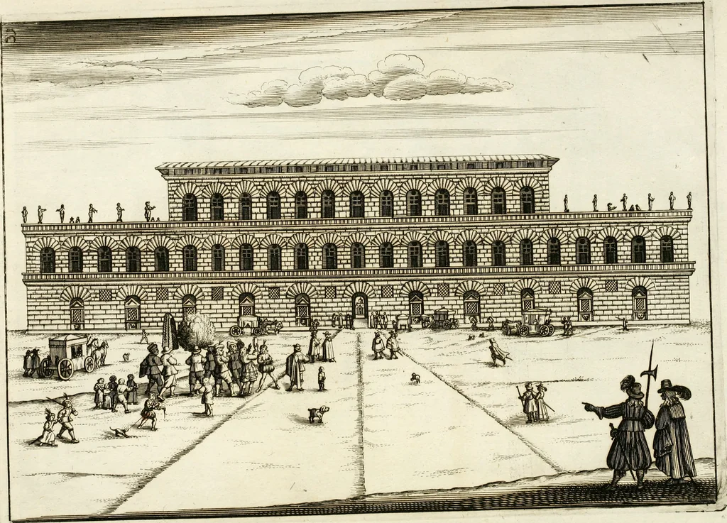An illustration from Architectura curiosa nova, exponens 1. Fundamenta hydragogica, indolemq[ue] aquæ, aëris interventu in altum levandæ. 2. Varios aquarum ac salientium fontium lusus per varia spectatu jucunda epistomiorum seu siphonum genera. 3. Magnum amnissimorum fontium, machinarumq[ue] aquæductoriarum sumtu magno exstructarum, ac per Italiam, Britanniam, Germaniam &c. visendarum, numerum. 4. Specus artificiales sumtuosissimas, cum plerisq[ue] principum europæorum palatiis, hortis, aulis; nec non præcipuis monasteriis atq[ue] arcibus. 5. Cum auctario figurarum elegantissimarum, ad hortorum topiaria vario ductù dividenda, nec non conclavium laquearibus ac pavimentis segmentandis, itemq[ue] labyrinthis construendis, adhibendarum. Omnia 200 æri incisis... descripta, 1664, leaf 508