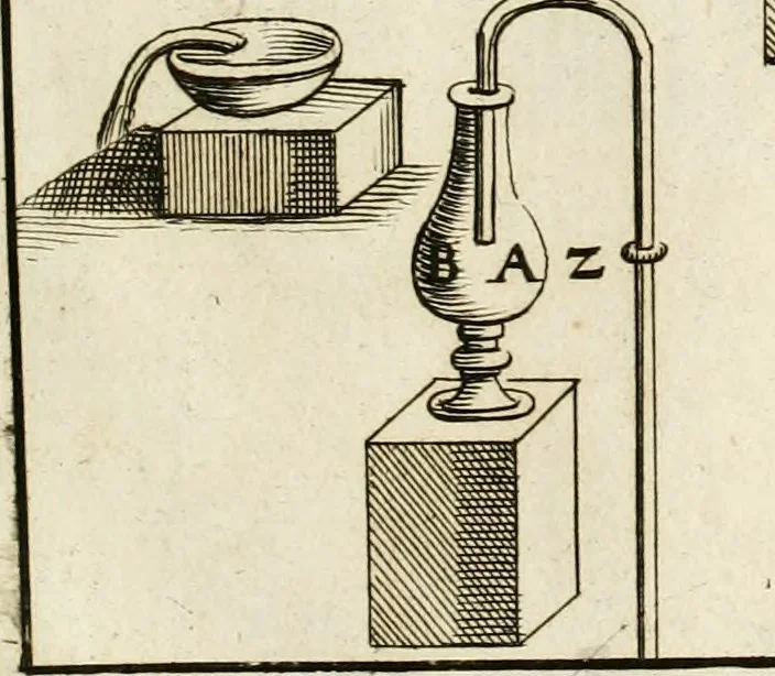 An illustration from Architectura curiosa nova, exponens 1. Fundamenta hydragogica, indolemq[ue] aquæ, aëris interventu in altum levandæ. 2. Varios aquarum ac salientium fontium lusus per varia spectatu jucunda epistomiorum seu siphonum genera. 3. Magnum amnissimorum fontium, machinarumq[ue] aquæductoriarum sumtu magno exstructarum, ac per Italiam, Britanniam, Germaniam &c. visendarum, numerum. 4. Specus artificiales sumtuosissimas, cum plerisq[ue] principum europæorum palatiis, hortis, aulis; nec non præcipuis monasteriis atq[ue] arcibus. 5. Cum auctario figurarum elegantissimarum, ad hortorum topiaria vario ductù dividenda, nec non conclavium laquearibus ac pavimentis segmentandis, itemq[ue] labyrinthis construendis, adhibendarum. Omnia 200 æri incisis... descripta, 1664, leaf 52
