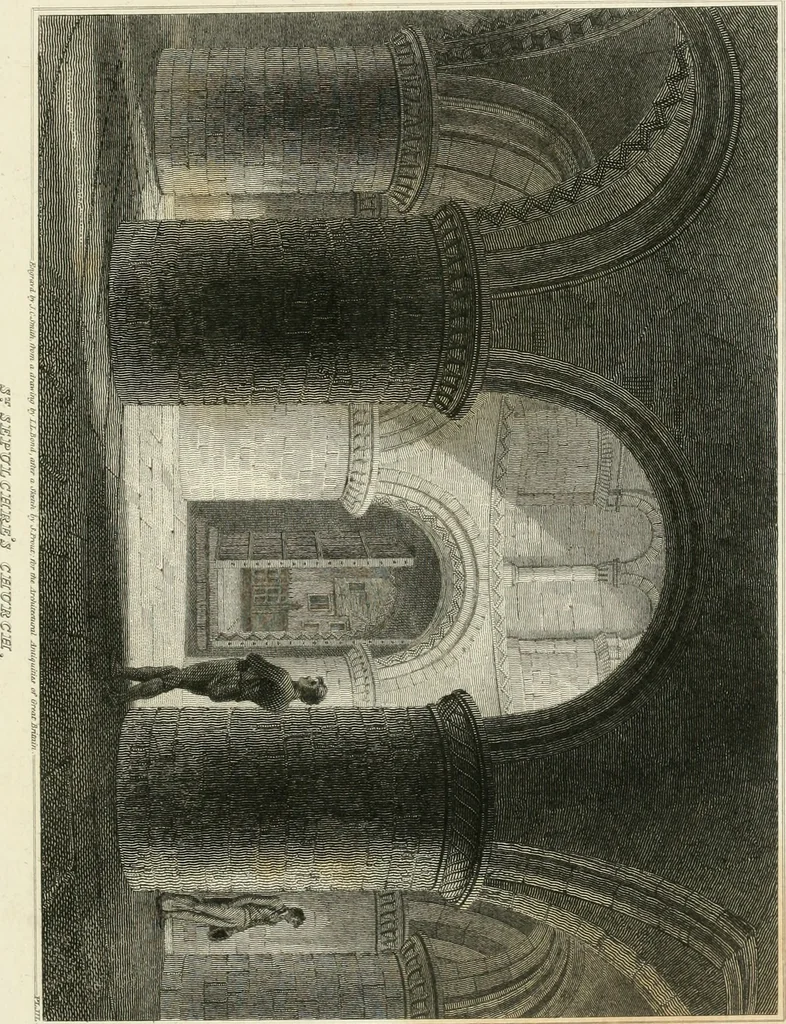 An illustration from The architectural antiquities of Great Britain : represented and illustrated in a series of views, elevations, plans, sections, and details, of various ancient English edifices : with historical and descriptive accounts of each, 1807, leaf 102