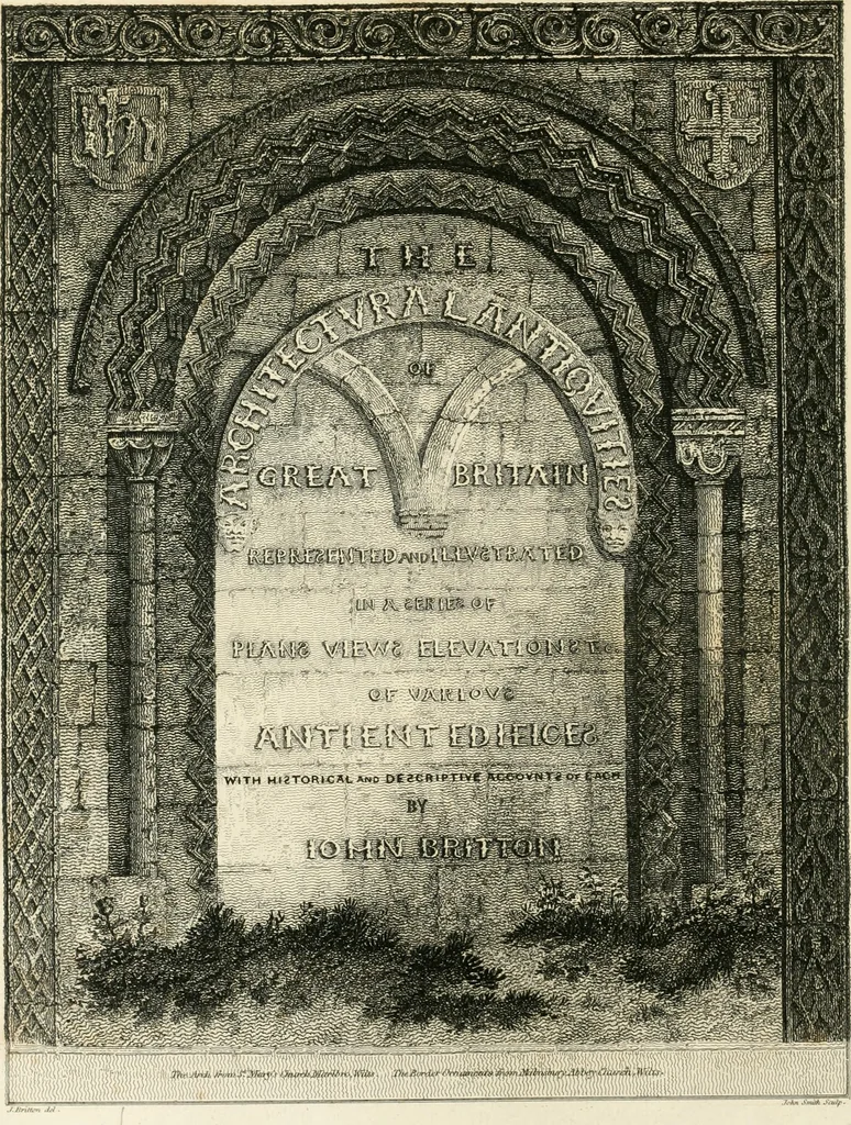 An illustration from The architectural antiquities of Great Britain : represented and illustrated in a series of views, elevations, plans, sections, and details, of various ancient English edifices : with historical and descriptive accounts of each, 1807, leaf 13