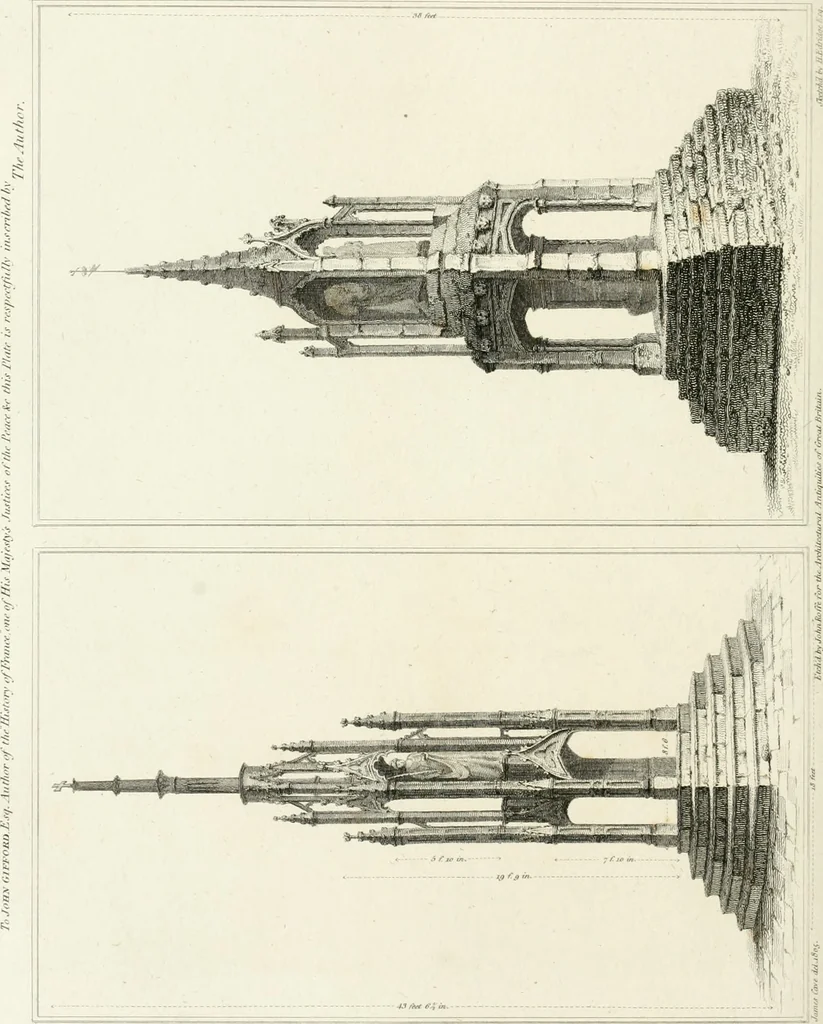 An illustration from The architectural antiquities of Great Britain : represented and illustrated in a series of views, elevations, plans, sections, and details, of various ancient English edifices : with historical and descriptive accounts of each, 1807, leaf 177