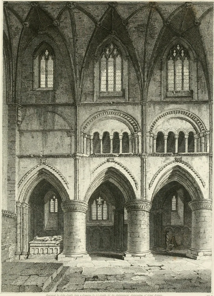 An illustration from The architectural antiquities of Great Britain : represented and illustrated in a series of views, elevations, plans, sections, and details, of various ancient English edifices : with historical and descriptive accounts of each, 1807, leaf 238