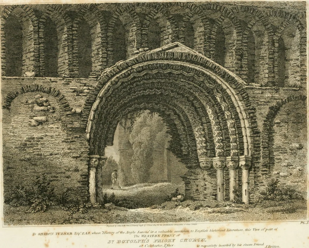 An illustration from The architectural antiquities of Great Britain : represented and illustrated in a series of views, elevations, plans, sections, and details, of various ancient English edifices : with historical and descriptive accounts of each, 1807, leaf 25